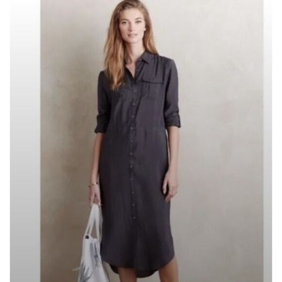 MAEVE Womens Jemima Carbon Gray Utility Drawstring Midi Shirt Dress Size US 2 - Picture 1 of 9